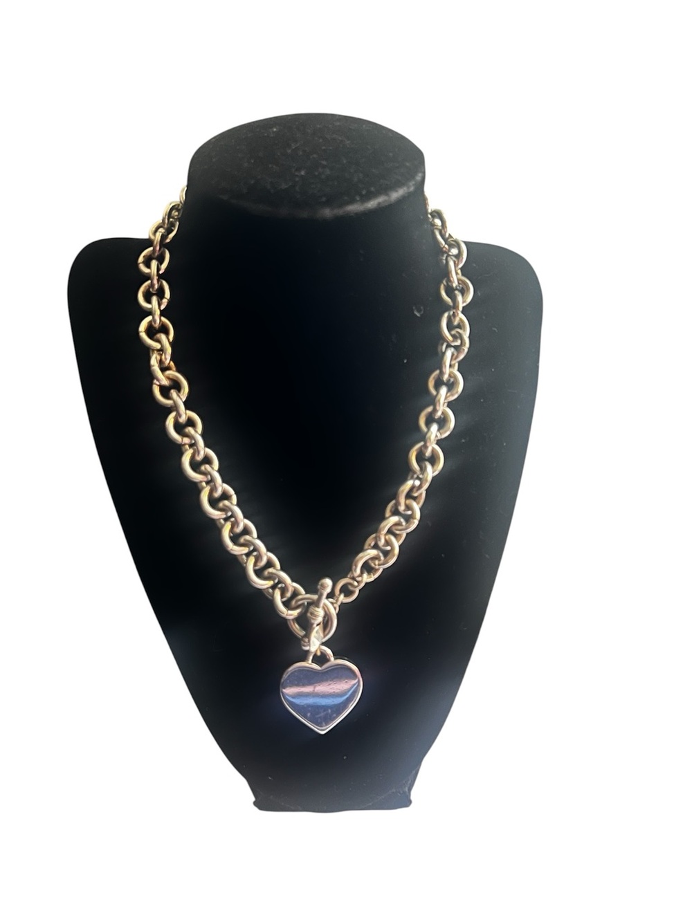 Silver  Chunky Chain Necklace with Heart Pendant - Women